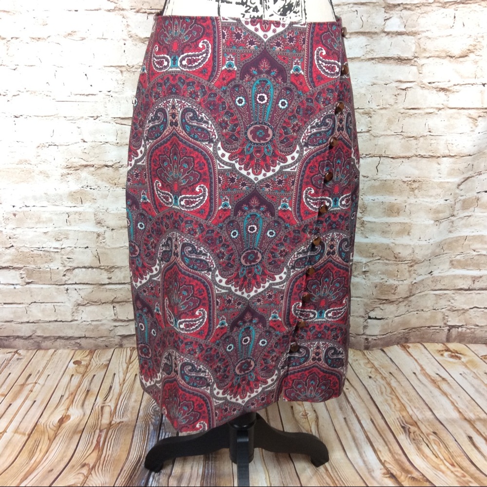 Talbots Button Detail Paisley Faux Wrap Skirt 2